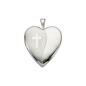Sterling Silver 20mm Side Cross Divided Heart Locket